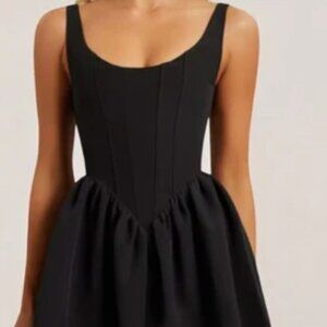 Black corset flared a-line crepe mini dress